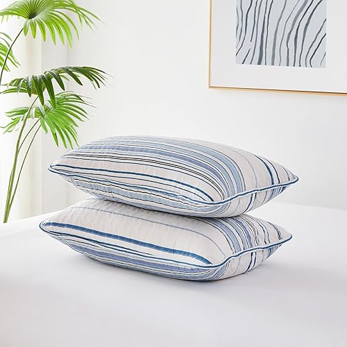 Miniatura 6 de Southshore Fine Living, Inc. Juego de edredón King de gran tamaño, colcha azul a rayas KingCalifornia King, juego de ropa de cama costera de 3