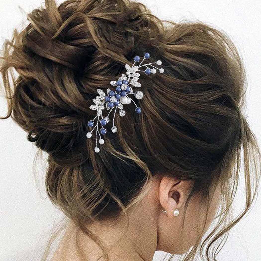 Latious Blue Wedding Hair Comb Pearl Hair Clip Bridal Hair Accessories for Women and Girls - Image 4