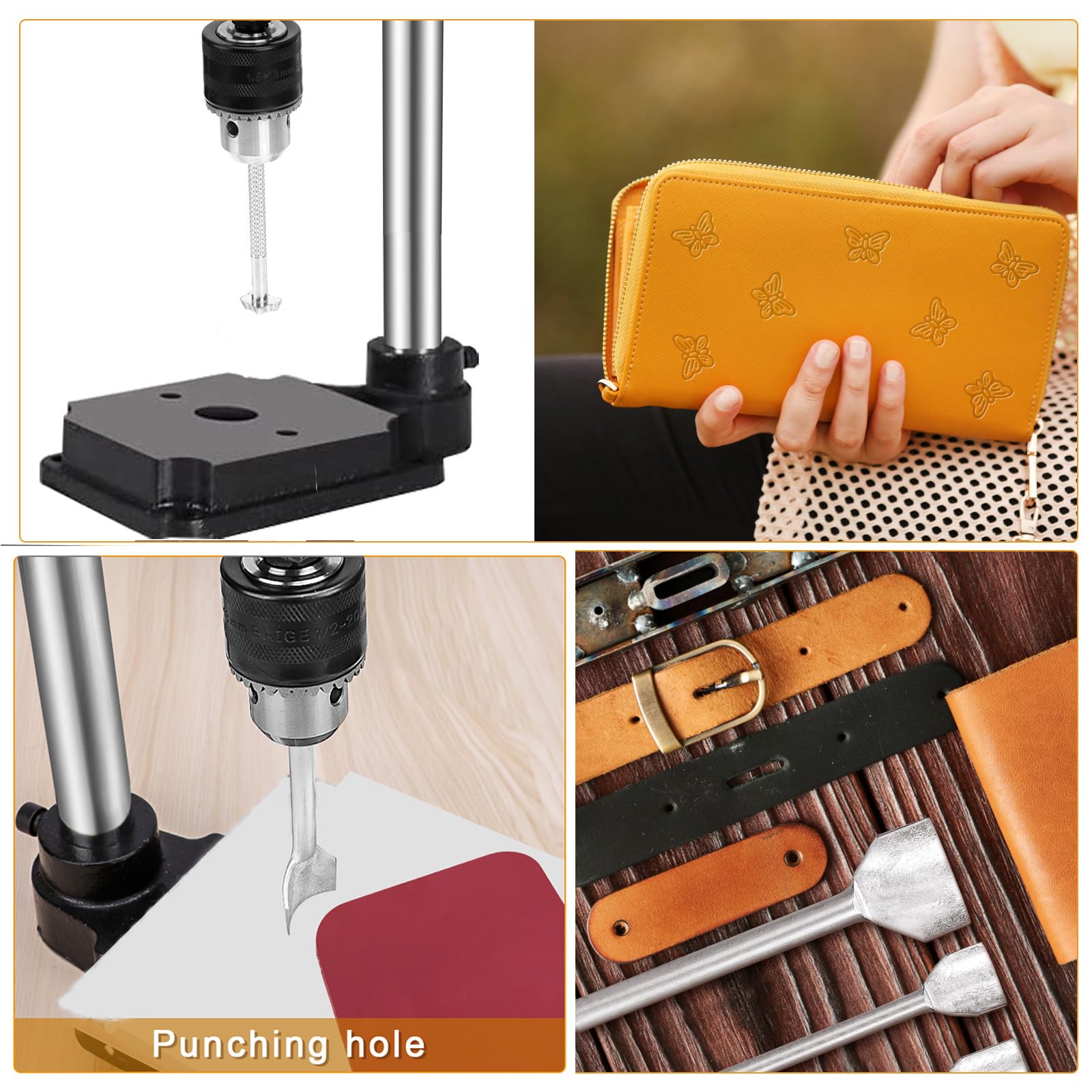 Leder Locher Werkzeug Lochmaschine mit 4cm rundem Pressteller,11PCS Werkzeugset inkl. Nietensetzer und Druckknopf-Werkzeug zum Stanzen,Schneiden, Nieten und Druckknöpfe-Anbringen für DIY-Lederarbeiten