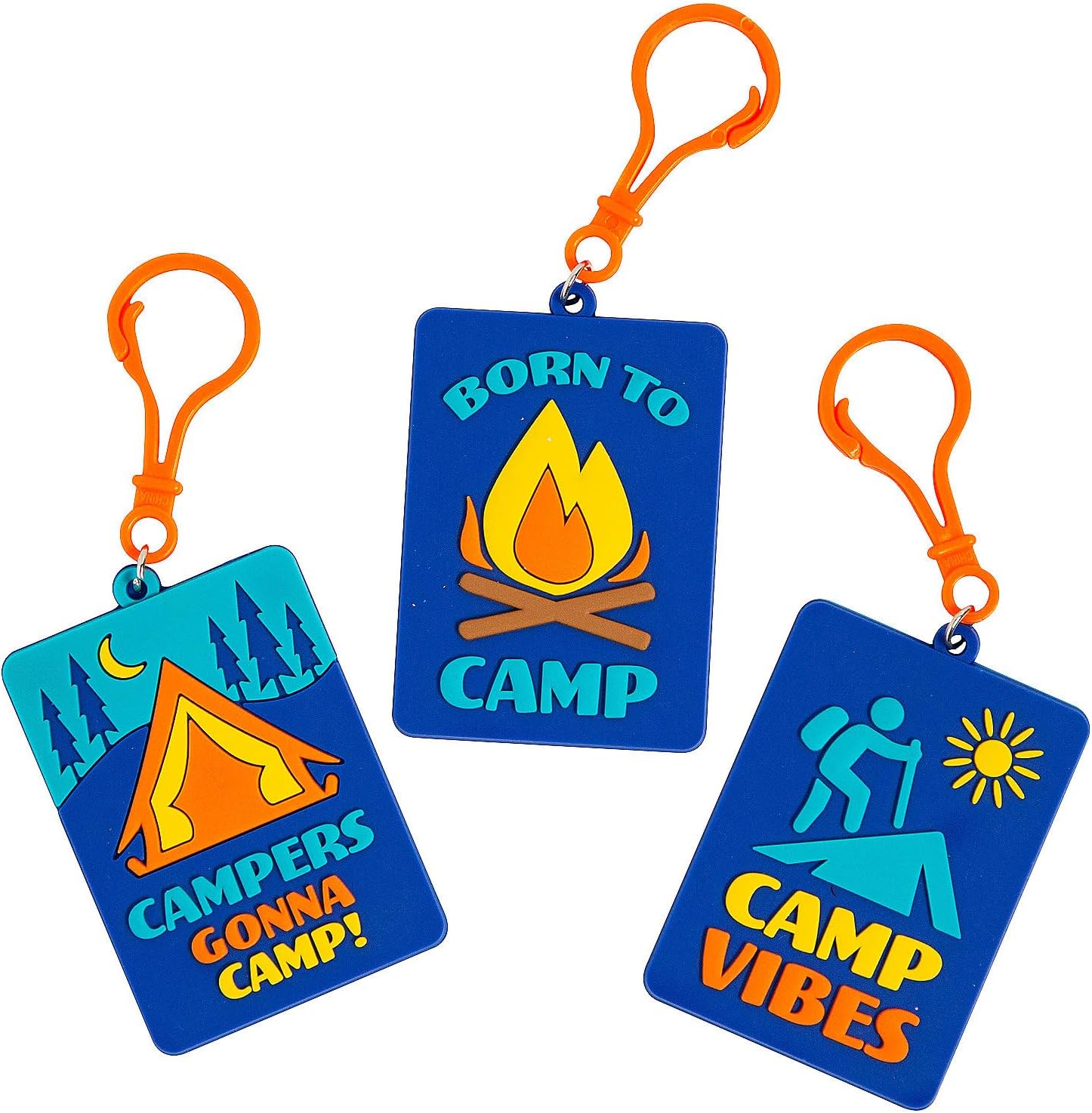 Fun Express 2" x 2 3/4" Camp-Themed Plastic Backpack Clips - 12 Pieces