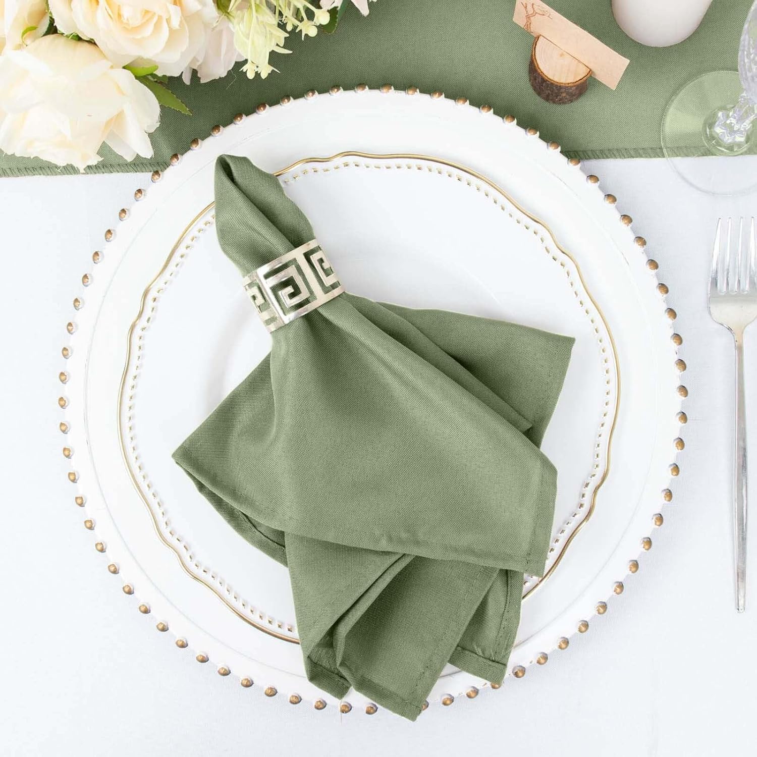 Efavormart Cloth Napkins Set of 100, 17x17 Inch Eucalyptus Dusty Sage Seamless Dinner Napkins, Washable Linen Table Napkin Cloth with Hemmed Edges for Weddings, Party and Banquet