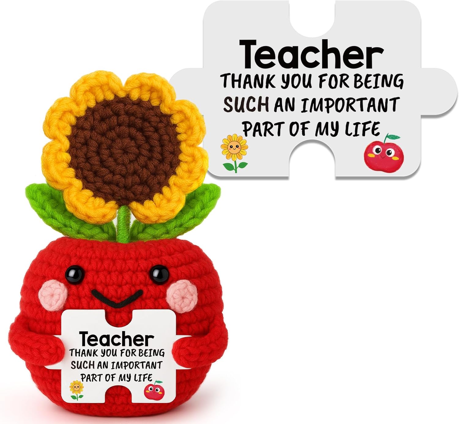 XgiftCreat Appreciation Valentines for Teacher Gifts - Funny Crochet Apple Sunflower Gifts Valentine's Day for Teachers Women, Thank You Teachers End of Year Last Day Gift Christmas Stocking Stuffers