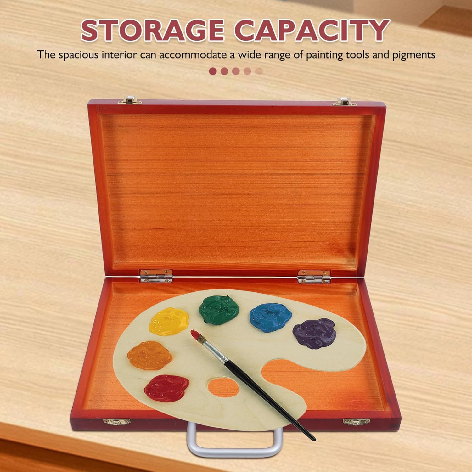 GALPADA Portable Paint Box Handheld Case Portable Storage Container Painting Storage Container Art Supply Case Pigment Pigment Light Brown Wooden