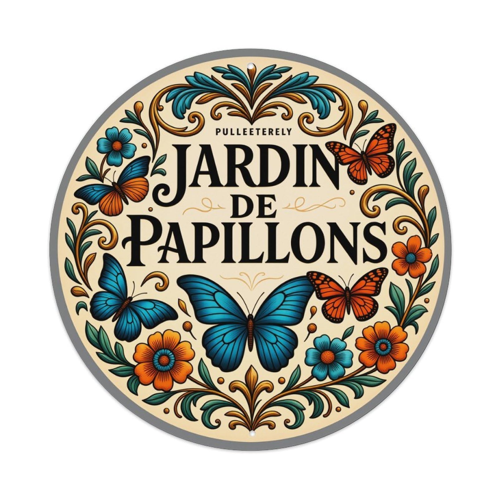 Butterfly Floral Ornate Circular Design Round Tin Sign Vintage Metal Poster Retro Bar, Home, Man Cave, Kitchen, Laundry Room Wall Art Decor Gift 8x8Inch