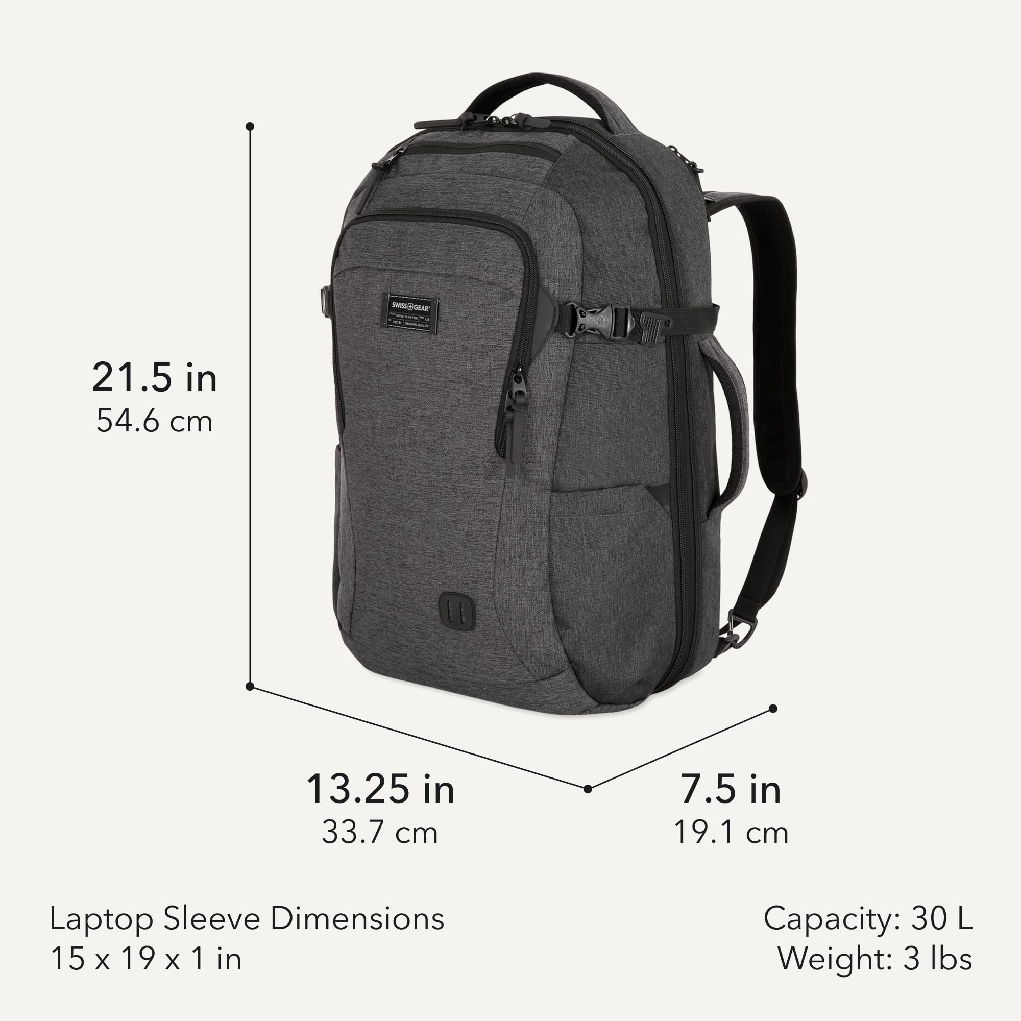 SwissGear Hybrid 45L Travel Backpack, Fits 17 inch Laptop, Men's and Women's, Heather Grey