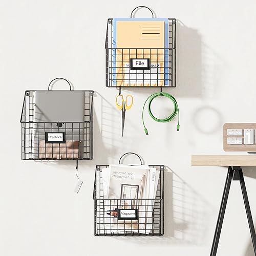 Miniatura 2 de Yuzehuaza Organizador de archivos de pared colgante de metal montado en la pared con asas y ganchos, estante de documentos para revistas, para