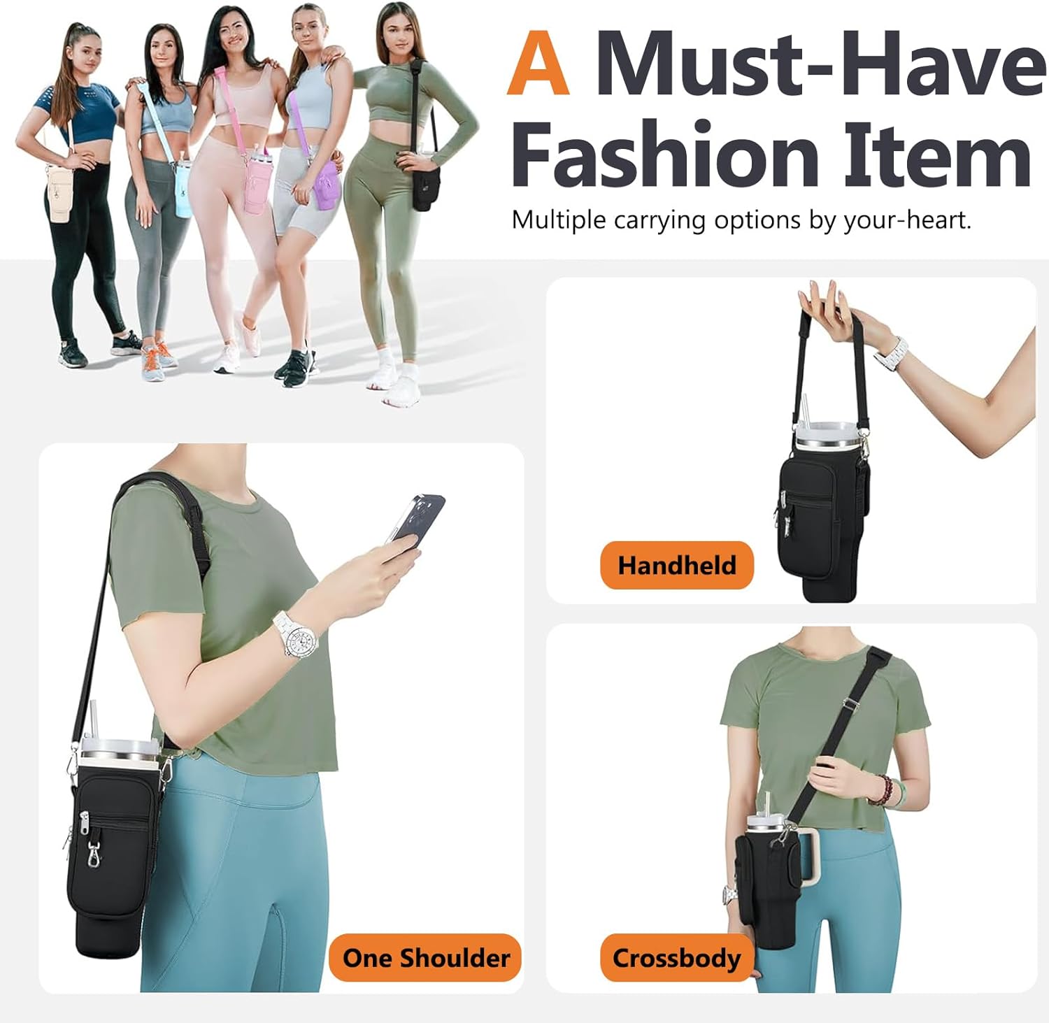 Water Bottle Carrier Bag with Phone Pocket for Stanley, Neoprene Water Bottle Holder Pouch with Adjustable Strap Bollus with Straw Cover & Carabiner for Stanley Cup Accessories - Image 4