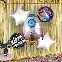 Rozi Decoration Space Rocket Theme Happy Birthday Foil Balloon Set of 5 Piece for Kids Baby Boy Birthday Party gallery image