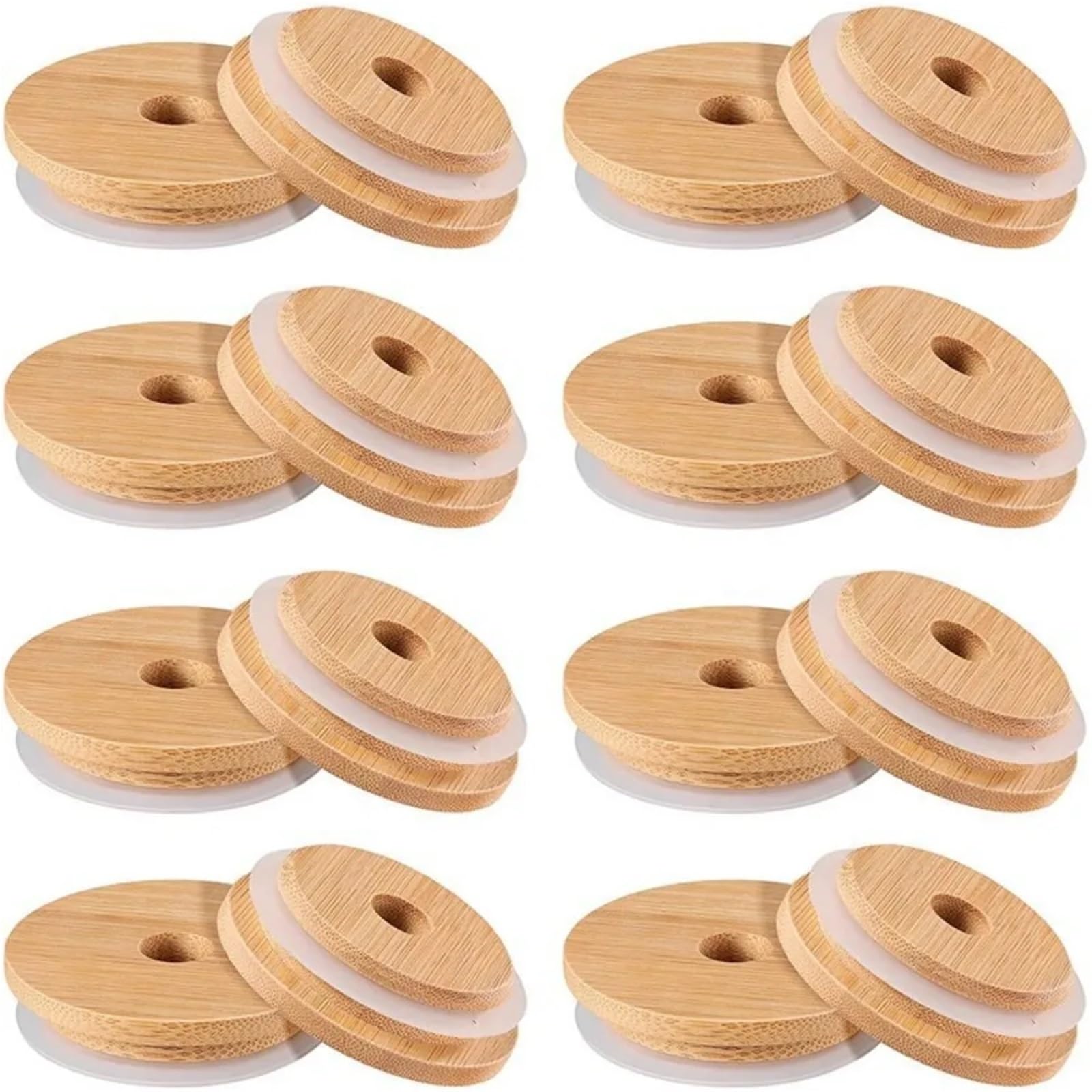 Bamboo Lids 10Pcs Mason Jar Lids Straw Lid With Glass Hole Can Mouth Wide Wooden Beer Bottle Canning Bamboo For Caps Cup Covers