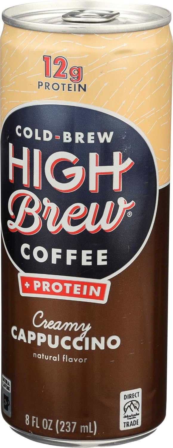 High Brew Cold Brew Coffee, Mexican Vanilla, 8 Fl Oz Can, Pack of 12 & Cold Brew Coffee Creamy Cappuccino Plus Protein, 8 Fl Oz, Pack of 12