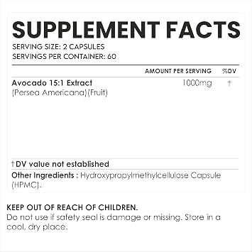 AMALTH Avocado Supplement Fruit Extract 15:1, 1000mg Maximum Strength ASU for Joints Health and Support Digestion |120 Capsules | Non-GMO, Gluten Free