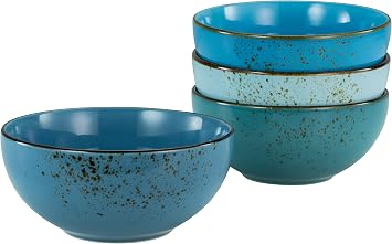 Creatable, 23431 Nature Collection Aqua Buddha Owl 4-Piece Tableware Set, Bowl Set Made of Stoneware, Dishwasher and Microwave Safe, Quality Production