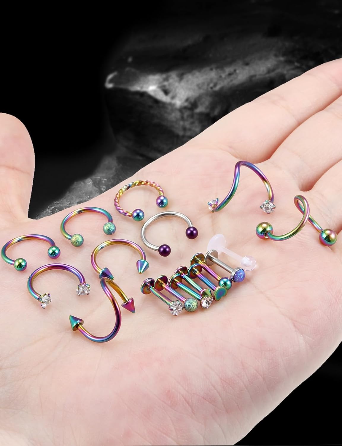 16G Horseshoe Lip Rings 316L Surgical Steel Medusa Labret Snake Bite Monroe Lip Ring 16 Gauge Tragus Forward Helix Conch Cartilage Lobe Earrings Stud Piercing Jewelry For Women Men - Image 6