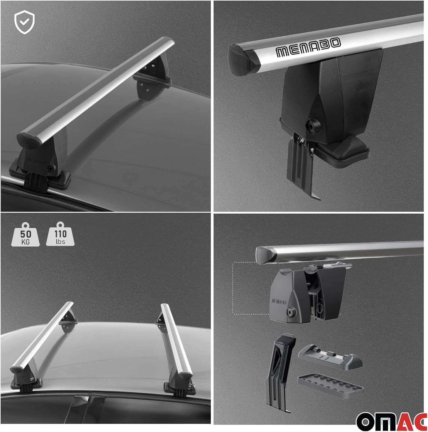 Barres De Toit Aluminium 55″ – Pour Voiture Et SUV – Porte-charges