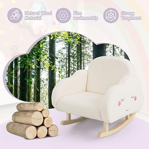 Miniatura 7 de INFANS Sofá para niños, mecedora con marco de madera maciza, diseño antivuelcos, tela de felpa, sillón infantil para guardería, jardín de infantes,
