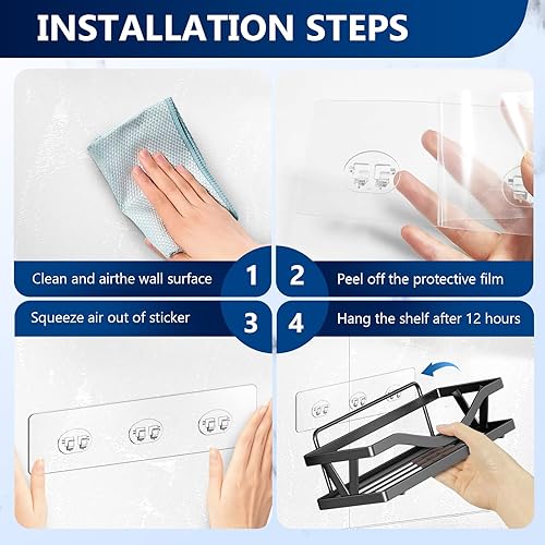 Miniatura 6 de Paquete de 4 adhesivos de repuesto para estante de ducha, ganchos adhesivos transparentes sin perforación con pegatinas, tira de gancho de pared