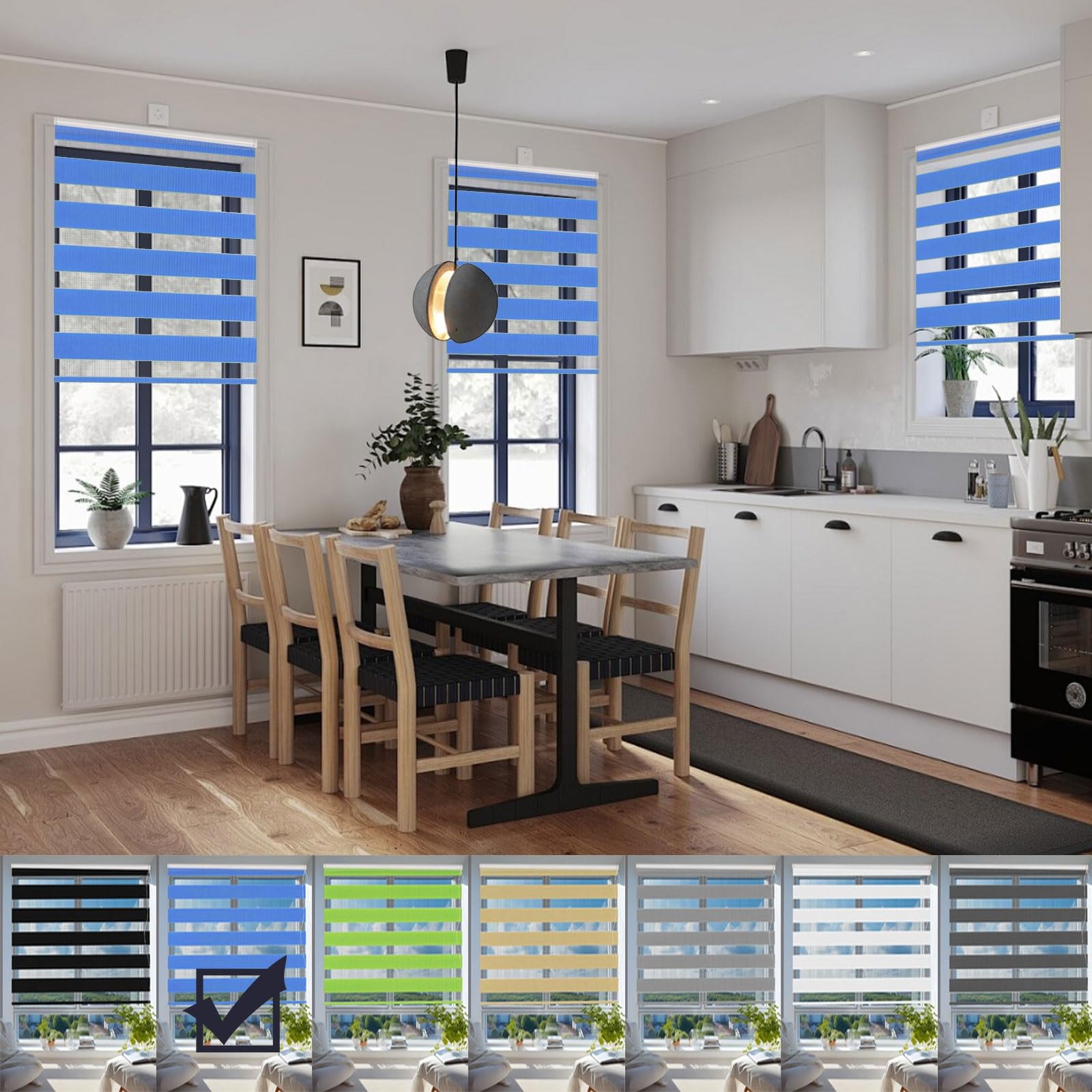 Estor Enrollable Noche y Día 120 x 250 cm Protección Solar Térmica Estor Enrollable Opaco Oscurante Incluye Accesorios para Interiores y Exterior, Azul
