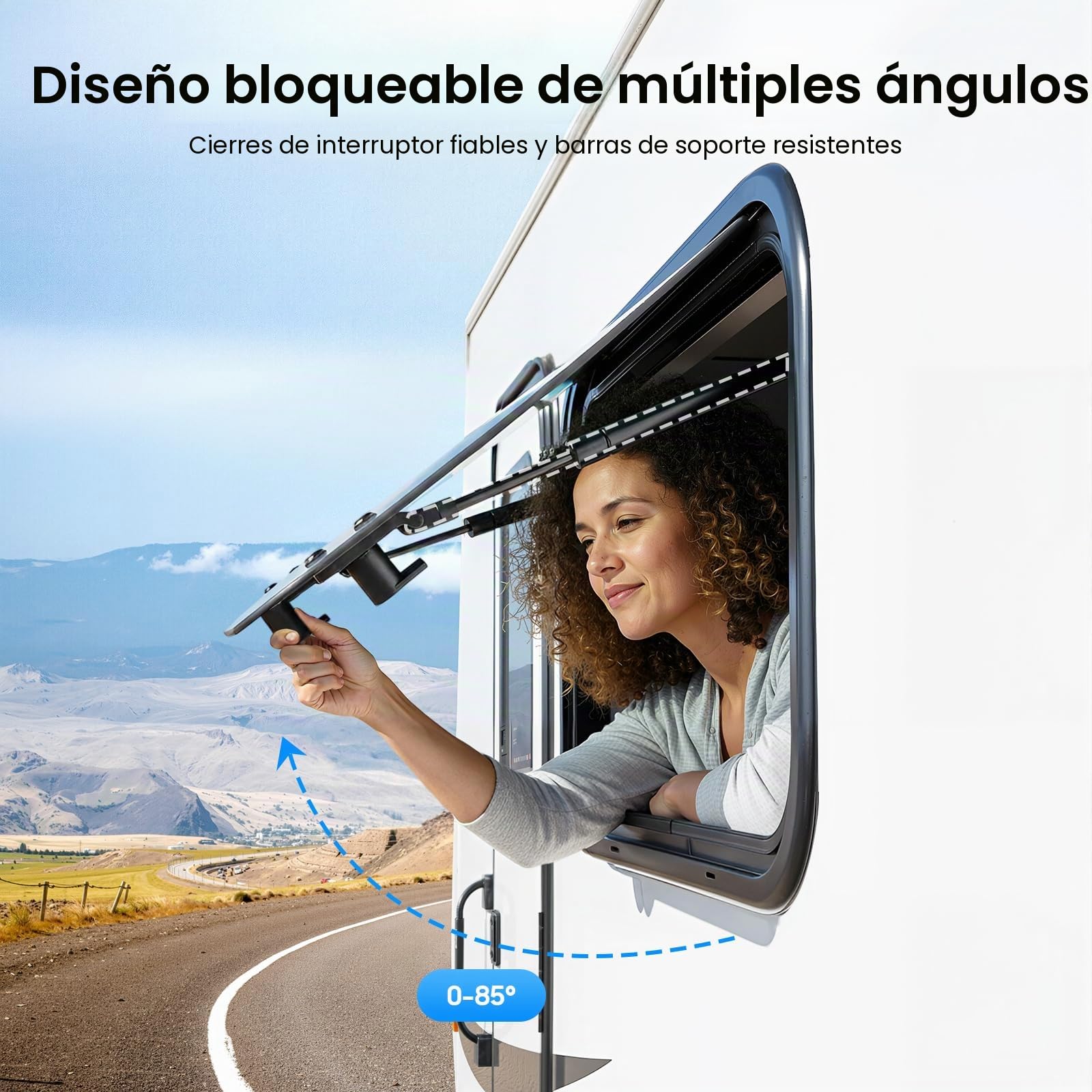 Ventana para autocaravana 500x350 mm, ventana abatible con bloqueos de interruptor, ventana abatible para autocaravanas y remolques, Ángulo máximo de apertura: 85°