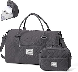 Gym Bag for Women Mens,Small Travel Duffle Bags with Shoe Compartment Carry On Weekender Bag with Toiletry Bag Weekend Overnight Bag Sports Gym Tote Bags Swimming Yoga Workout Black Grey