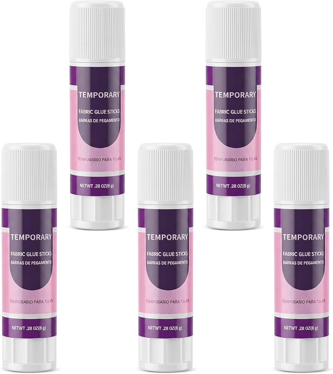 5 Pcs Temporary Fabric Glue Stick Water Soluble Quilting | 0.28 Oz per Stick, Washable Temporary Adhesive for Fabric Sewing Crafts, No Residue, Ideal for Quilting Patchwork