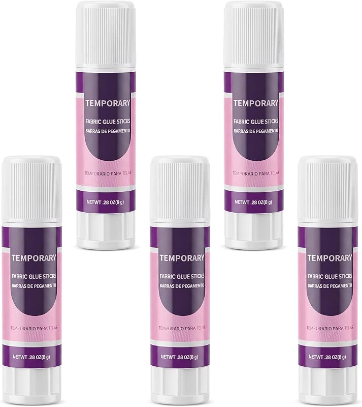 5 Pcs Temporary Fabric Glue Stick Water Soluble Quilting | 0.28 Oz per Stick, Washable Temporary Adhesive for Fabric Sewing Crafts, No Residue, Ideal for Quilting Patchwork