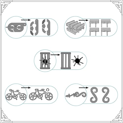 Miniatura 4 de 5 piezas de rompecabezas de metal 3D, rompecabezas de cerebro para adultos y adolescentes, rompecabezas de metal altamente difíciles, juego de