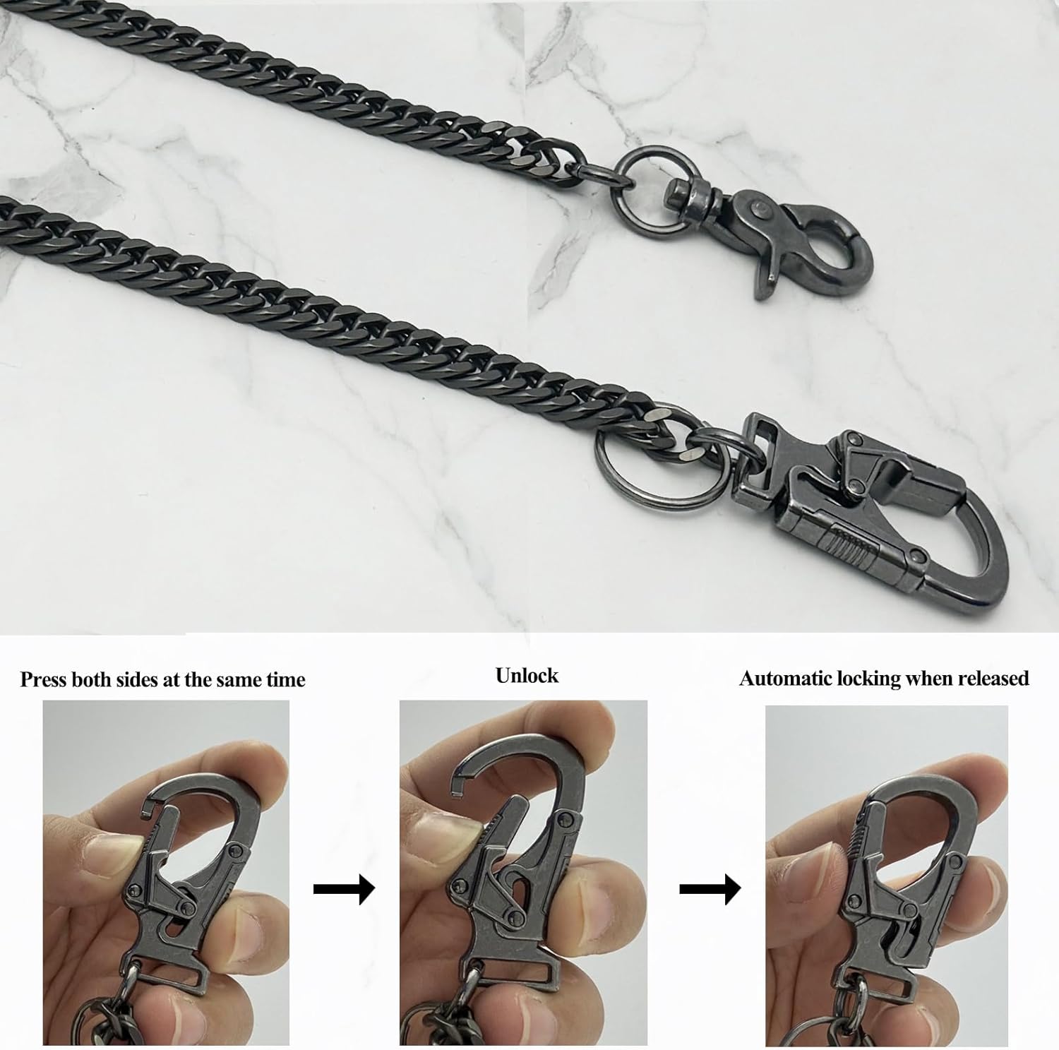 Ahiller Wallet Chain for Pants,Fancy Stainless Steel Key Chains with Double Locking Mechanism Carabiner Clip for Men Women - Image 3
