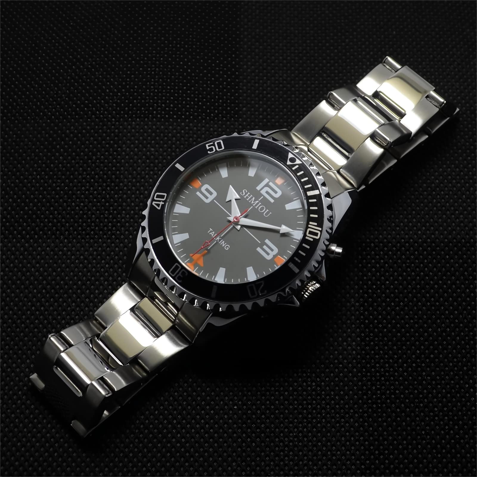 Orologio Parlante Italiano per Anziani Non Vedenti Ipovedenti Audio annuncio della data dell'ora Con Sveglia Cassa Rotonda Con Cinturino Metallo XM-IT-220409