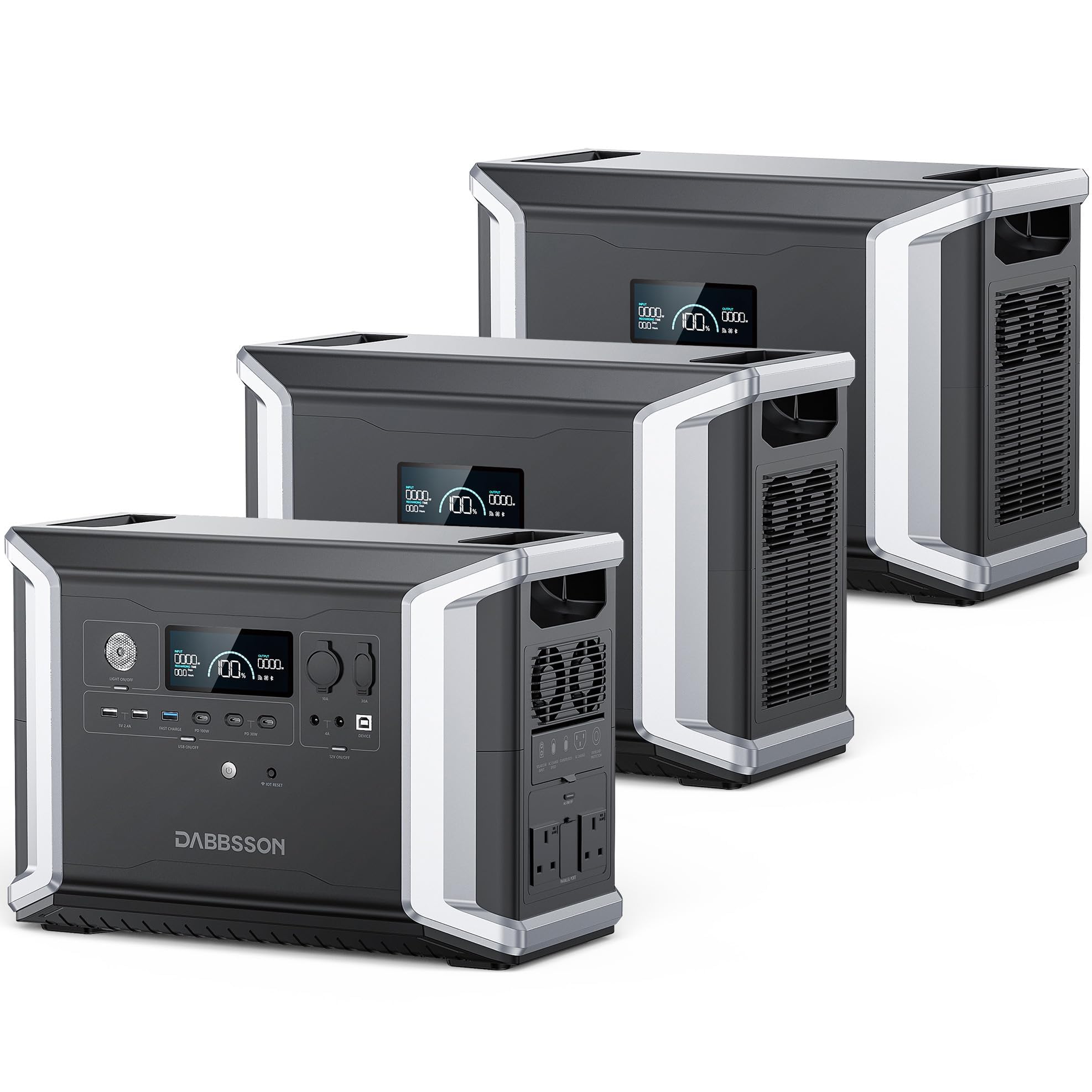 Dabbsson 8.33 kWh Expandable Power Station DBS2300 with 2 DBS3000B Extra Batteries, 2200W AC Outlets (3000W P-boost) Solar Generator for Home Backup, Emergency, RV Outdoor Camping