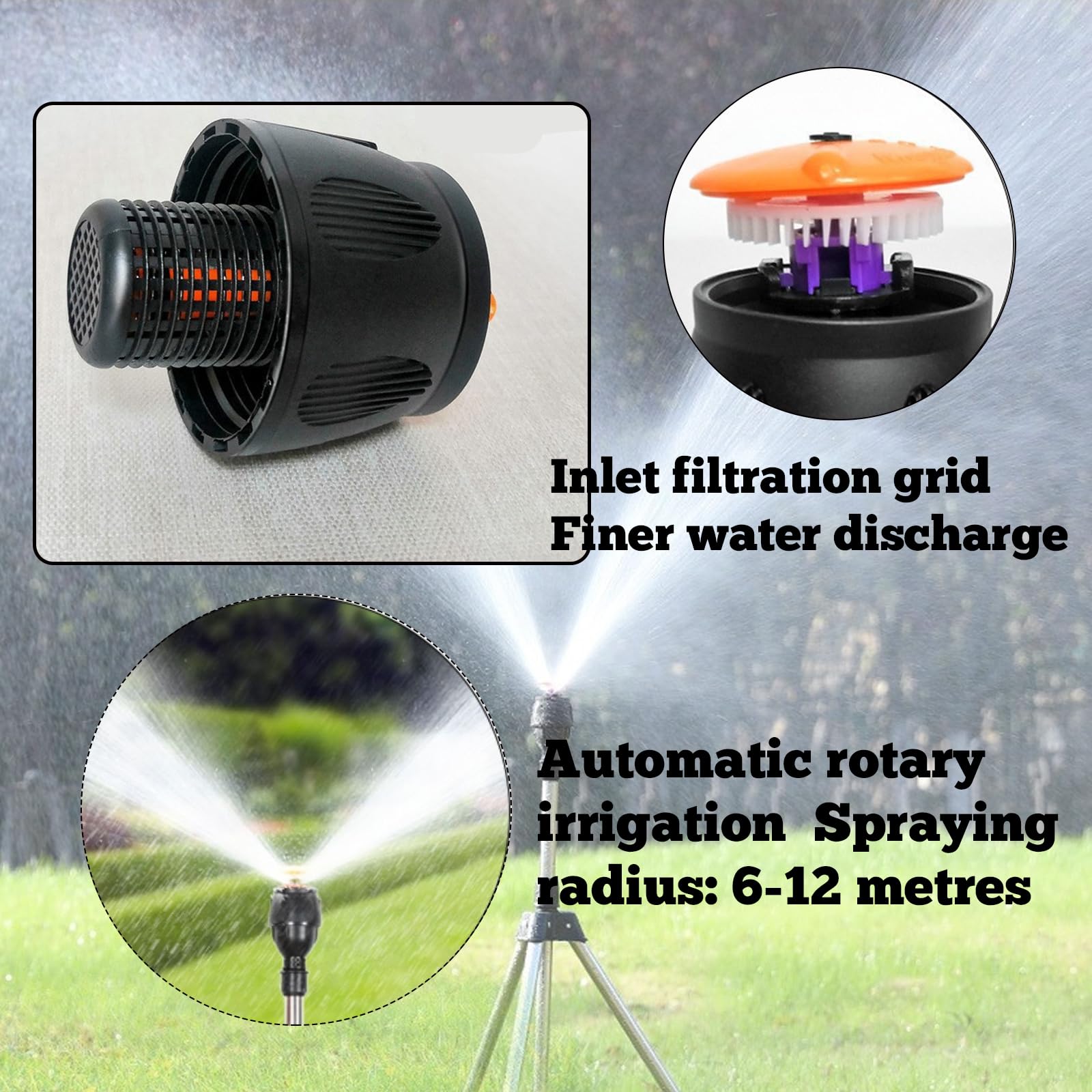 Aspersores de riego cesped, Aspersor Giratorio con Caballete Ajustable para jardín y césped – Chorro Giratorio 360°, de Acero, Altura modulable para Clavar en el Césped (8PCS)