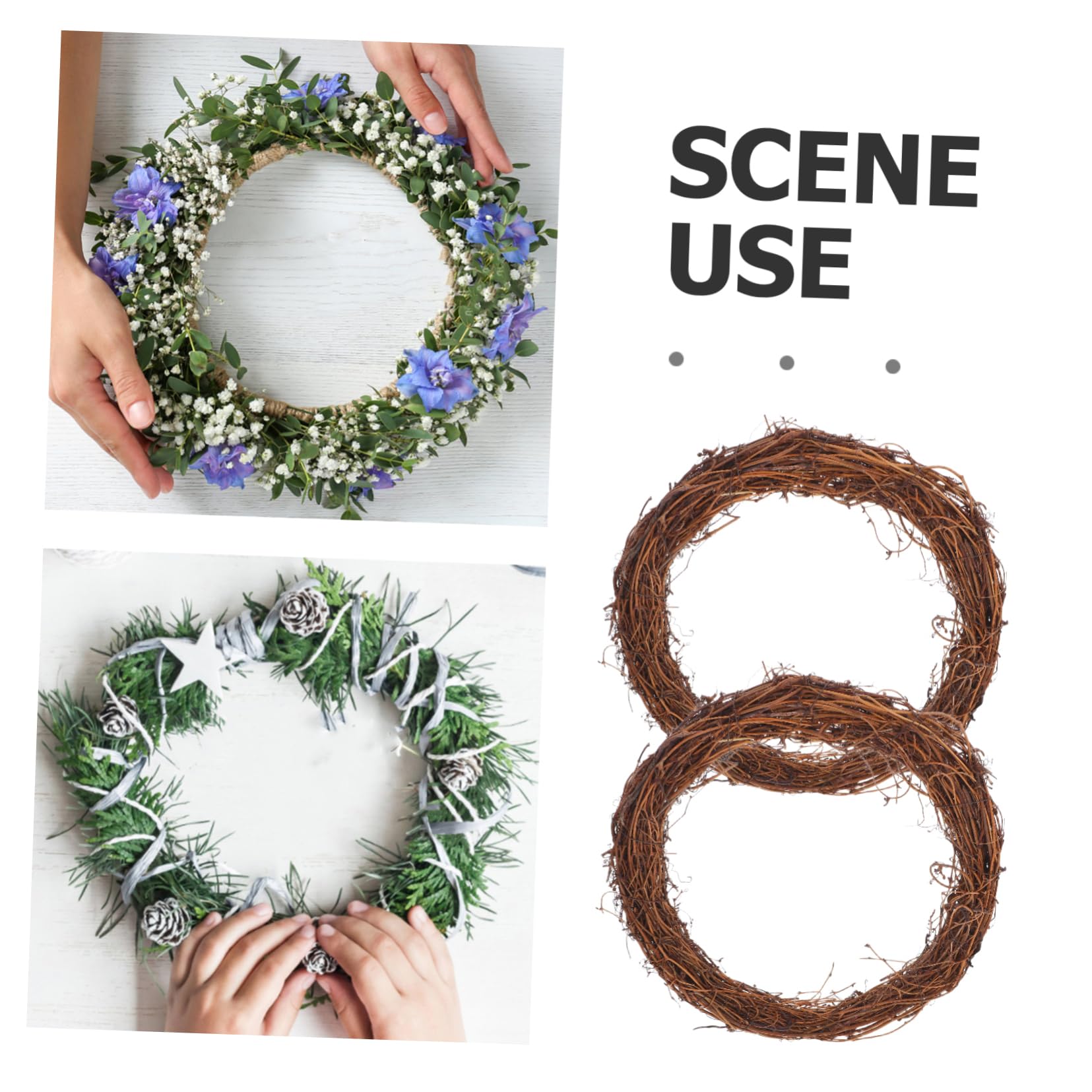 6stücke Rattankranz Runde Blumengirlanden für DIY-weihnachtsdekoration und Hochzeitsfeiern Hängekränze und Türkränze aus Rattanornamenten für Haustür und Wohndekoration