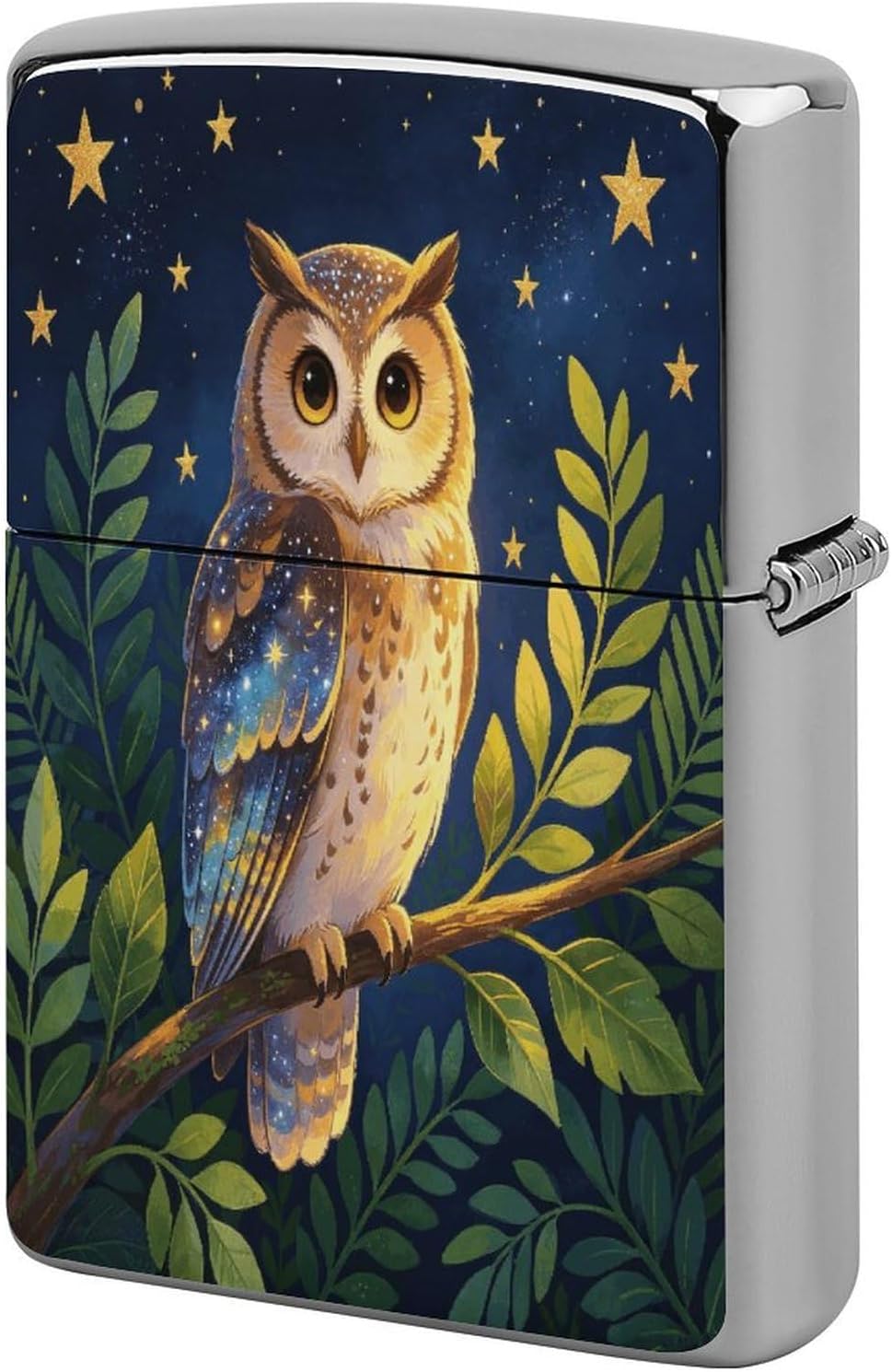 Star Owl Printed Premium Copper Lighter Case, Double-Sided Artistic Protective Cover, Lightweight Metal Lighter Shell for Men, Desktop Accessory Decor