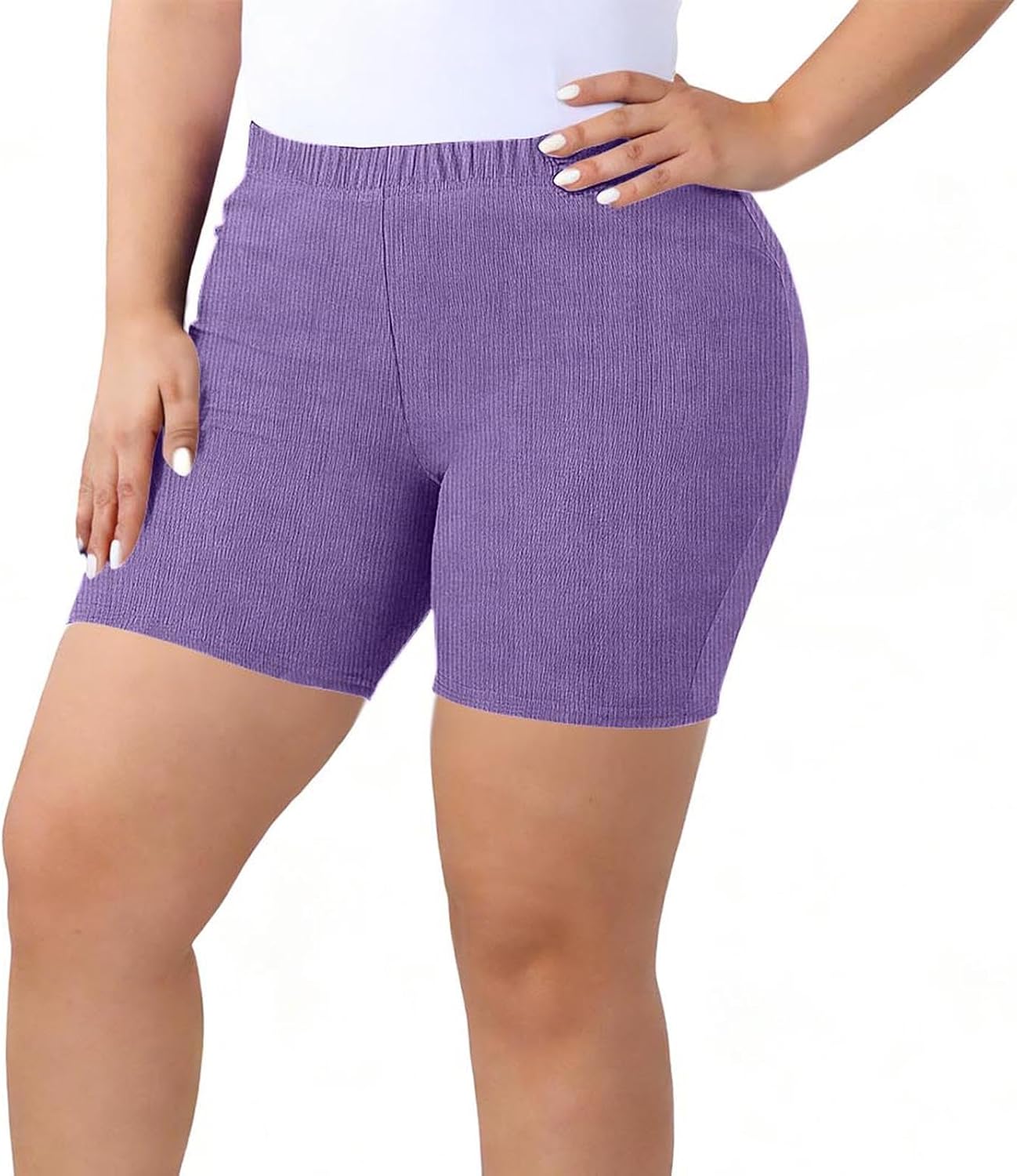 Workout Gym Shorts Women Scrunch Plus Size High Waist Yoga Booty Shorts Ribbed Knit Solid Comfy Short for Women