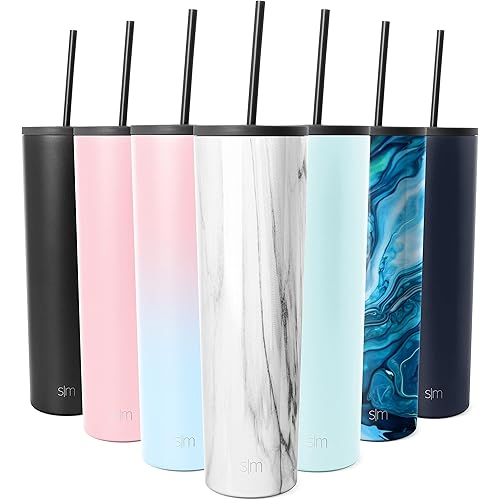 Simple Modern Insulated Tumbler with Lid and Straw | Iced Coffee Cup Reusable Stainless Steel Water Bottle Travel Mug | Valentines Gifts For Him & Her | Classic Collection | 32oz | Carrara Marble