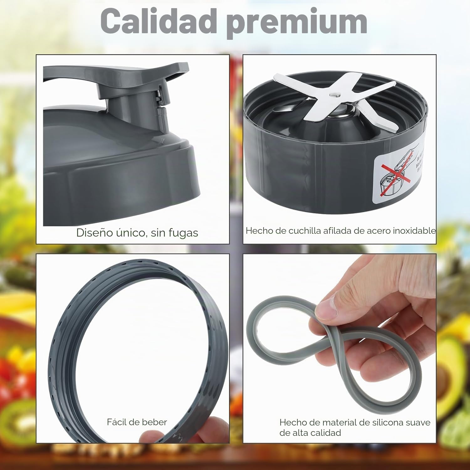Juego de 7 vasos de licuadora Nutribullet y cuchilla de repuesto de 32 onzas con 1 tapa abatible para llevar y 1 anillo de tapa y cuchilla extractora compatible con licuadora
