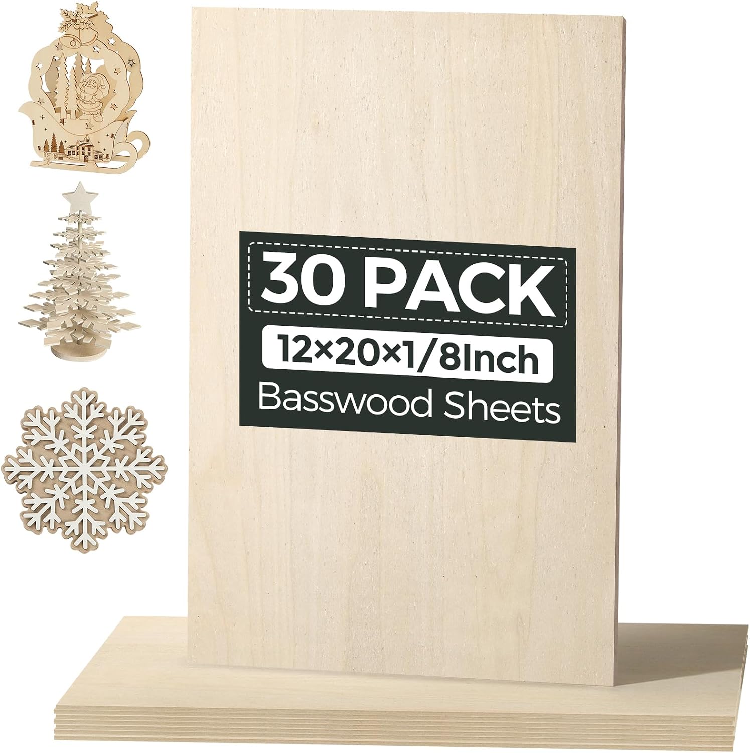 30 Pack Basswood Sheets, 12"x20"x1/8" Basswood for Laser Cutting | Laser Blanks, Smooth Surface, Uniform Thickness, No Burrs, No Warping, No Knots, No Cracks