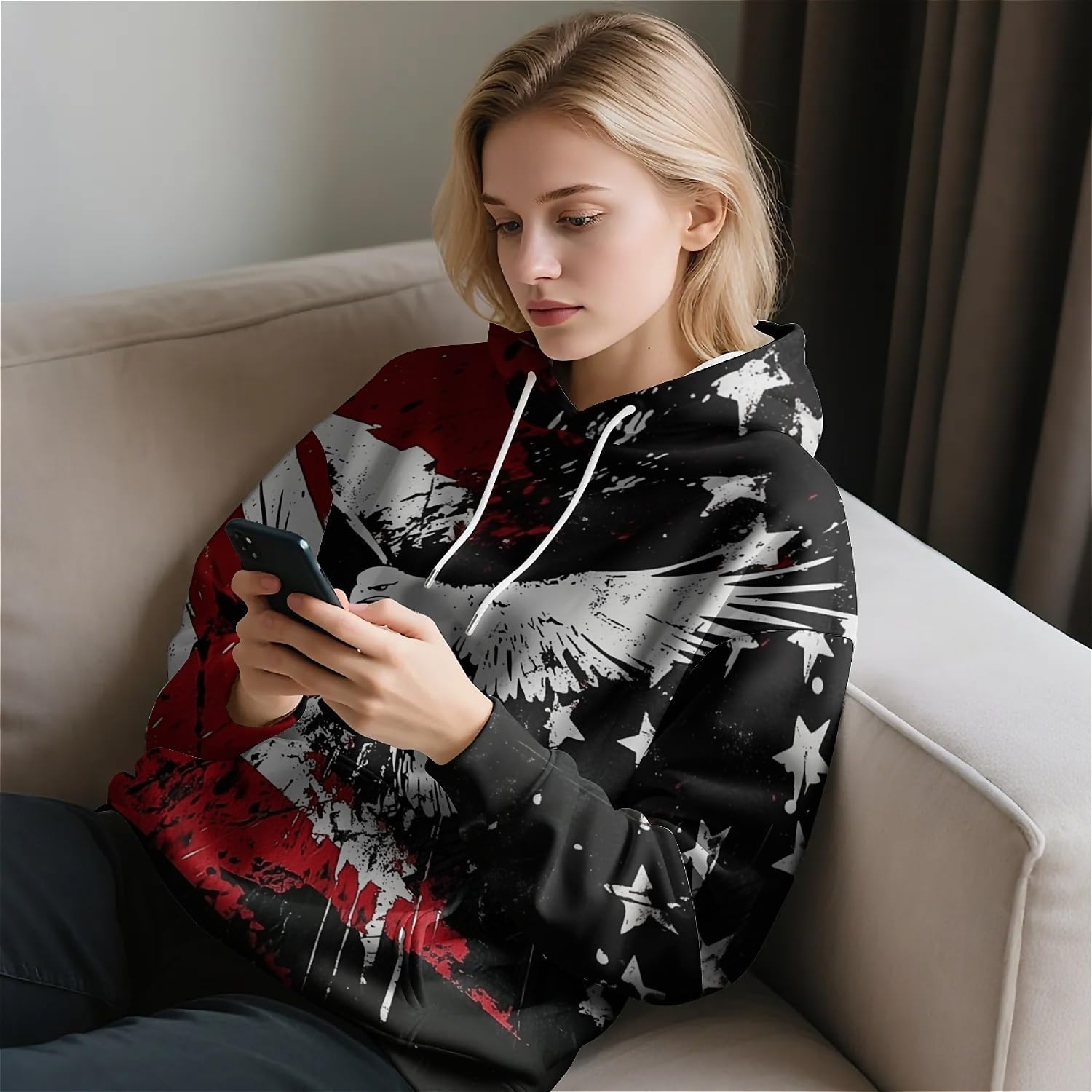 American Flag Eagle Men's Hoodie 3D Printed Pullover Hooded Sweatshirt Cool Outfits With Pockets - Image 3