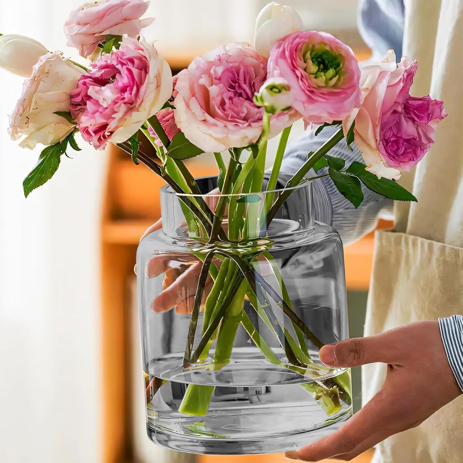 KOIUEYW 9 Inch Tall Vases for Flowers, Large Glass Vase for Centerpieces, Clear Glasses Home Decor Modern Jarrones Decorativos for Wedding Living Room Dining Table (Gray)