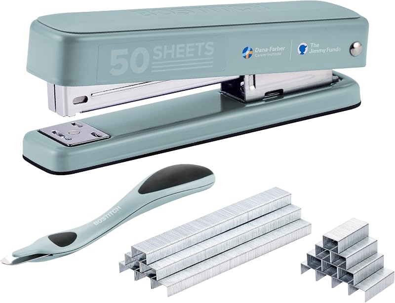 Bostitch Titan Grapadora de metal resistente, capacidad de 50 hojas con 1250 grapas y removedor de grapas ergonómico, grapado sin atascos, grapadora de tira completa para escritorio, oficina y aula, salvia