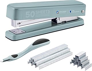 Bostitch Titan Grapadora de metal resistente, capacidad de 50 hojas con 1250 grapas y removedor de grapas ergonómico, grapado sin atascos, grapadora de tira completa para escritorio, oficina y aula, salvia