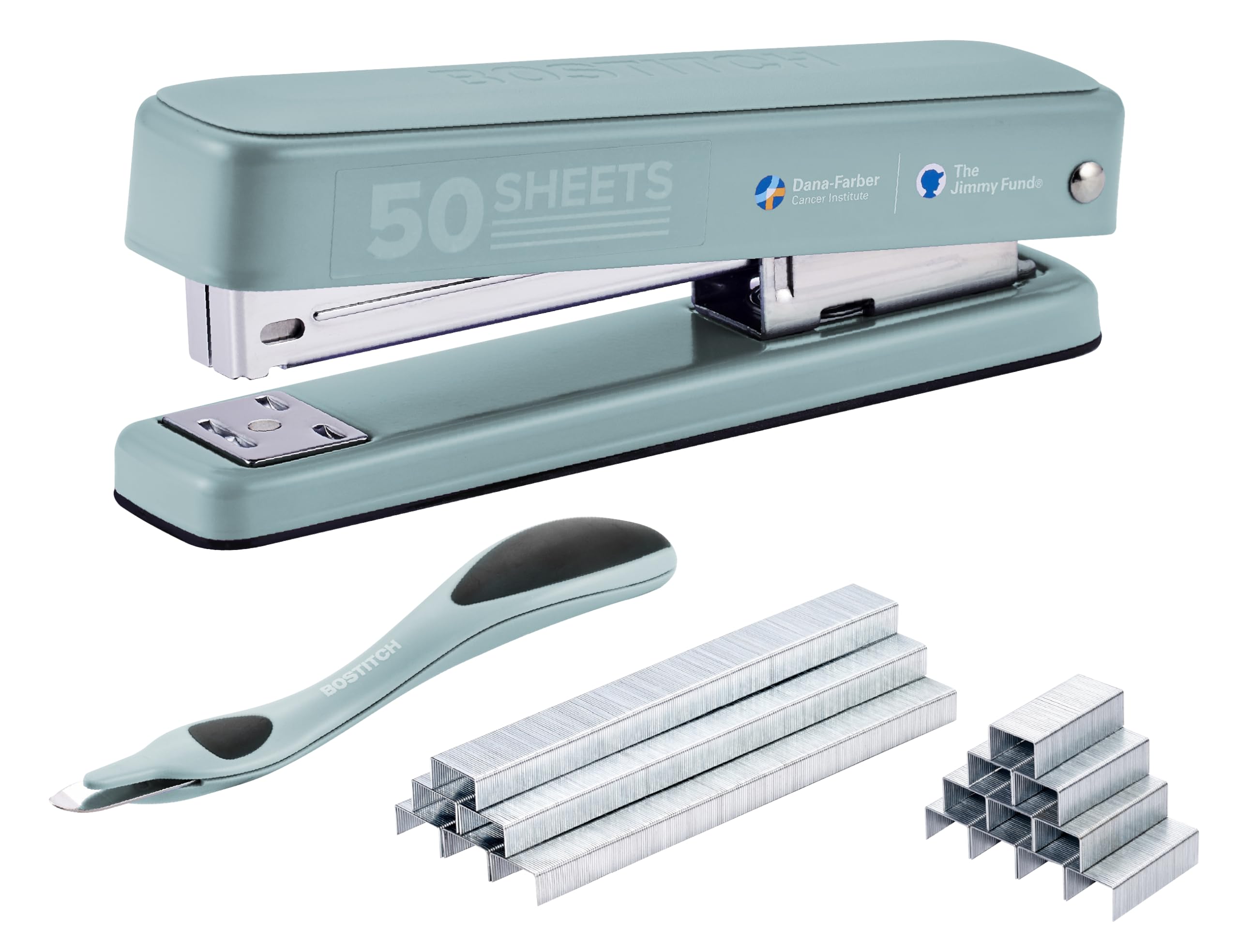 Bostitch Titan Heavy Duty Metal Stapler, 50 Sheet Capacity with 1250 Staples and Ergonomic Staple Remover, Jam Free Stapling, Full Strip Stapler for Desk, Office and Classroom, Sage