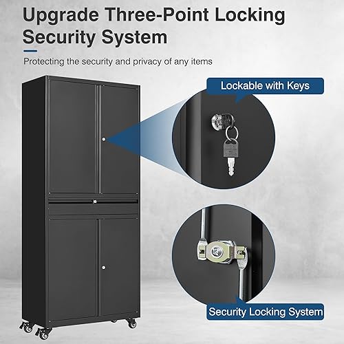 Miniatura 25 de Armario de almacenamiento de metal, gabinetes de garaje de 2 puertas, caninete de herramientas de utilidad de acero, caninetes de bloqueo corto con