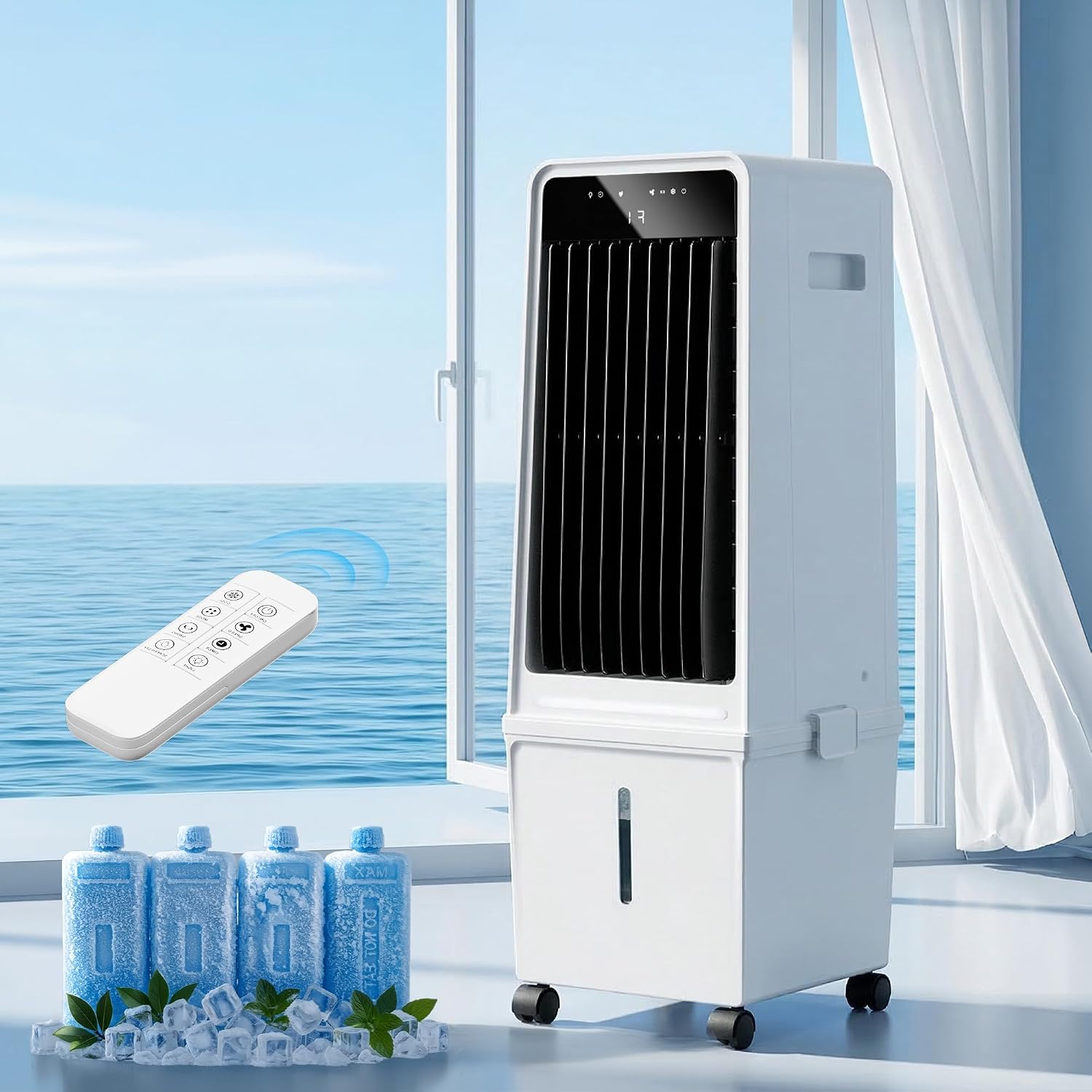 Uthfy 1300CFM Swamp Cooler Air Conditioner, 26”Evaporative Air Cooler with 2 Gal Detachable Water Tank, 4 Ice Packs, 120°Oscillation, 12H Timer, 3 IN 1 Portable Cooling Fan for Indoor, Bedroom, Office