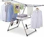 EZHOME Foldable Clothes Drying Rack, Stainless Steel Heavy Duty Laundry Hanger with Shoe Clips, Indoor Outdoor Use, 50KG Load, 164×61×120cm, Collapsible & Space Saving Design, YLT-0501C