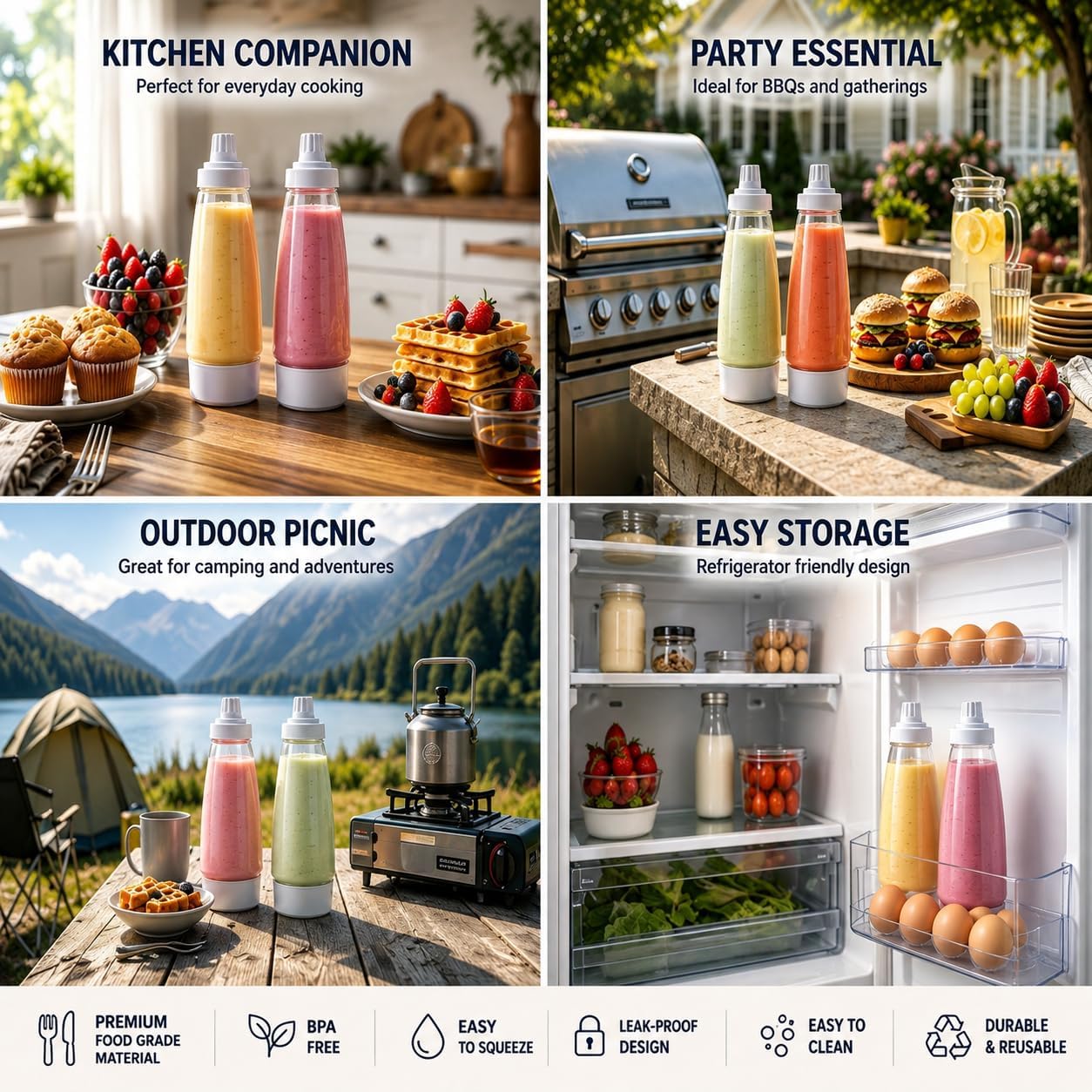 Premium 2PCS Pancake Batter Dispenser Bottle for Mixing and Pouring - Perfect Kitchen Mixer & Shaker for Pancakes, Muffins, Cupcakes, Waffles & Baking