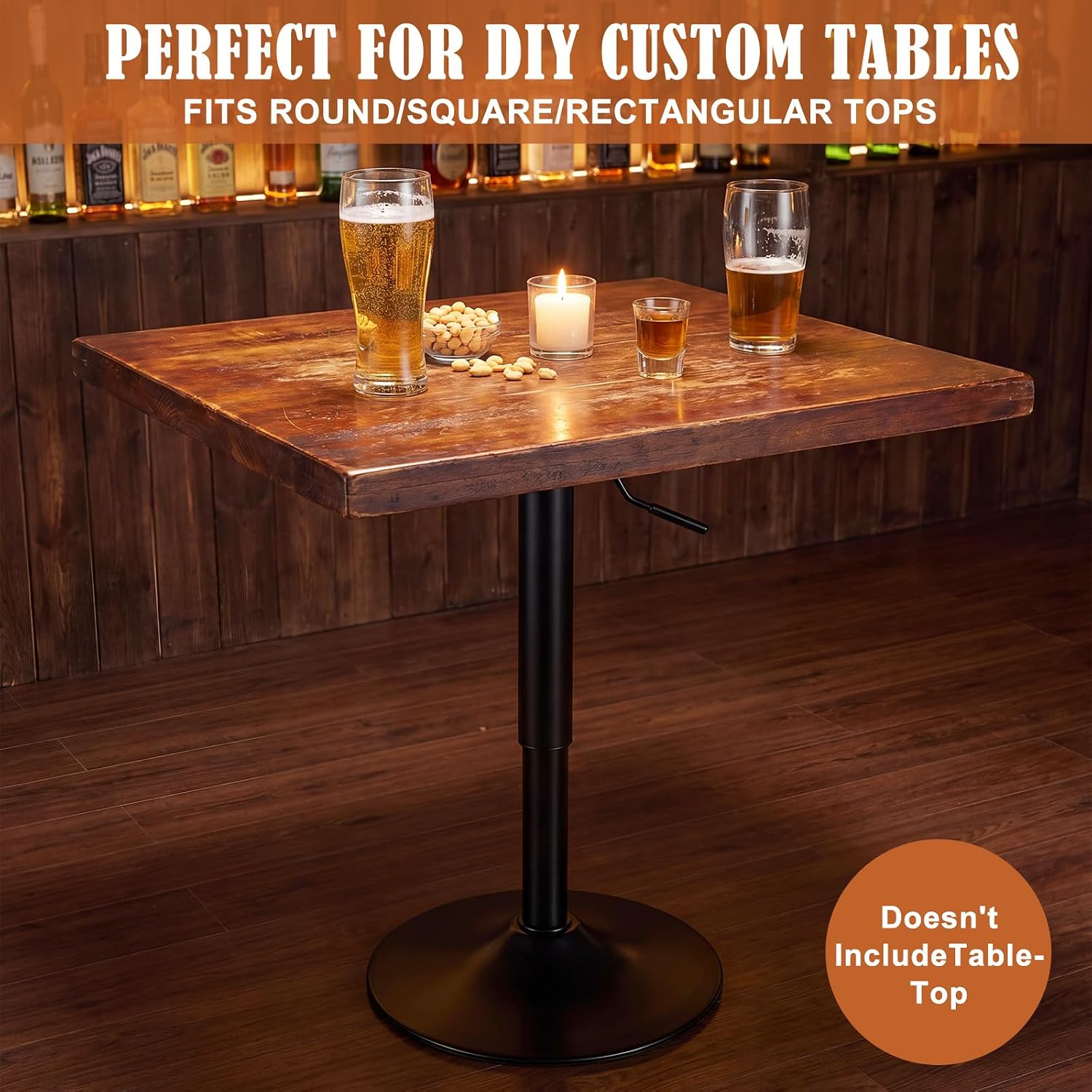 Height Adjustable Bar Table Base with Gas Lift and 360° Swivel, 27.5" to 35.4", 15" Round Cast Iron Pedestal Base Only for Pub Bistro Cafe Cocktail Kitchen Counter Home Bar Tables, 500 Lbs Capacity