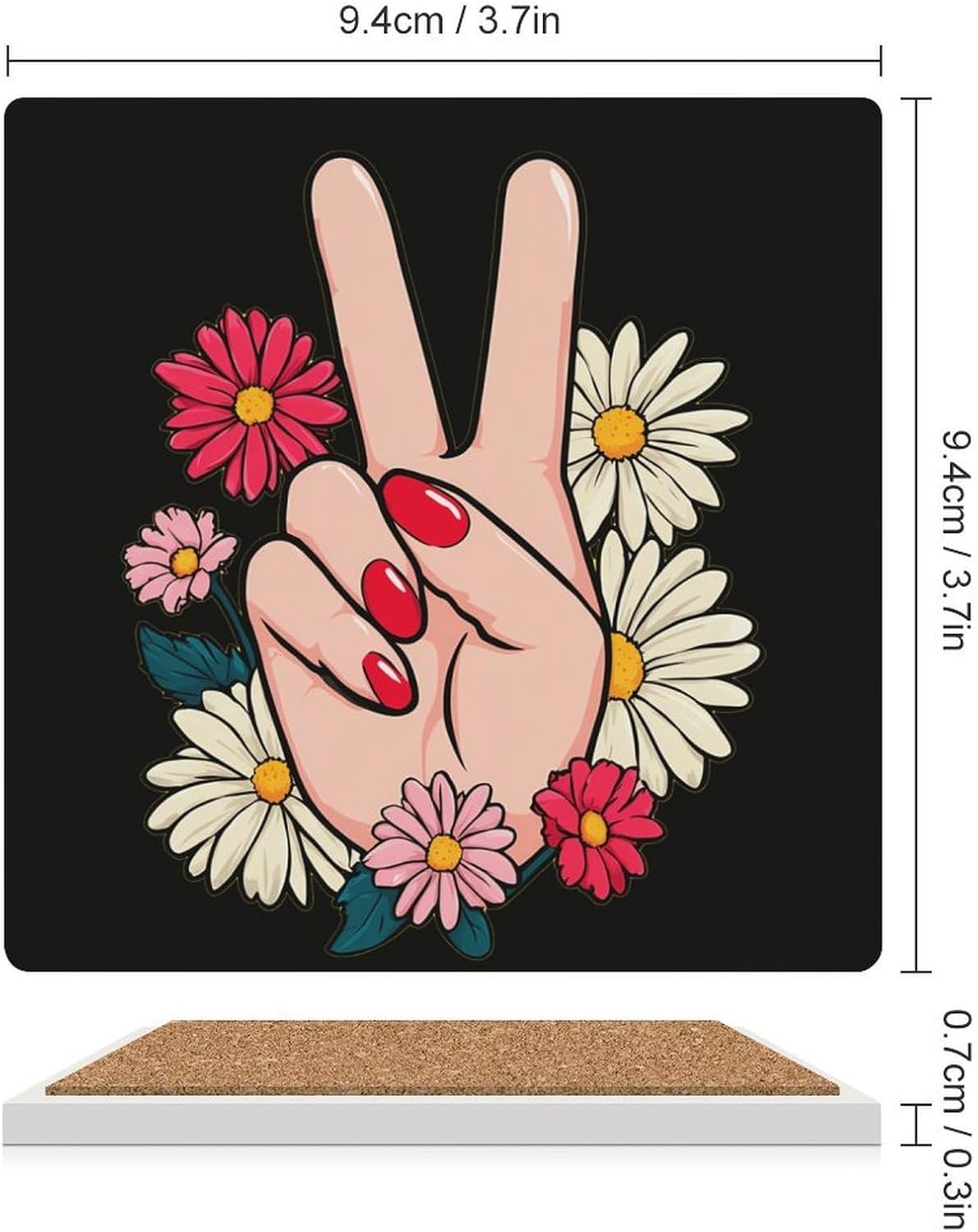 Peace Hand Print Coaster for Drinks Square Ceramic Table Coasters Stone Mat Crafts 6PCS Home Kitchen Decor