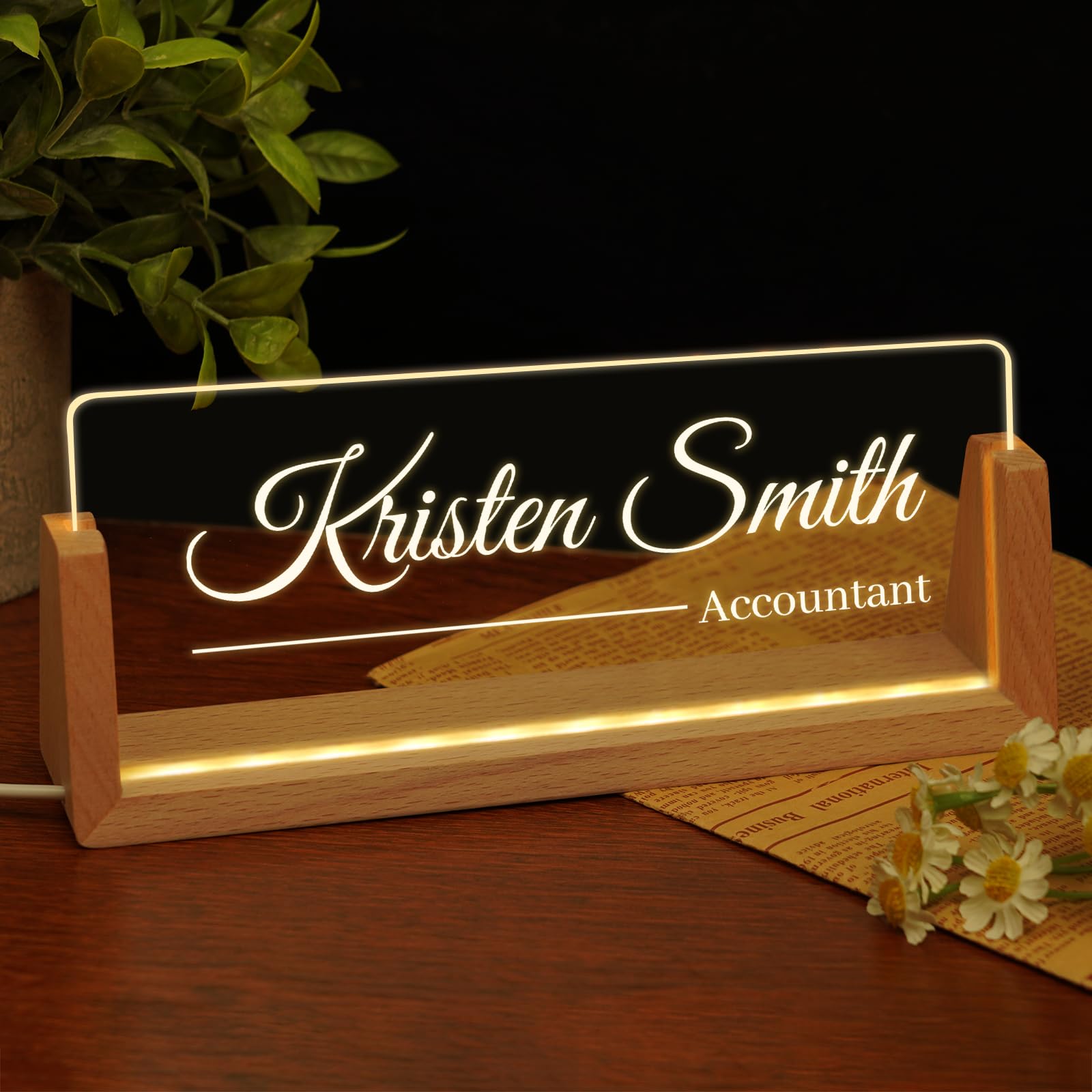 Custom Name Plate for Desk, Personalized Light Up Acrylic Desk Name Plate, Personalized Office Gifts for Boss Coworkers, Teacher Employee Appreciation GIfts, Office Decor for Women Men (Design14)