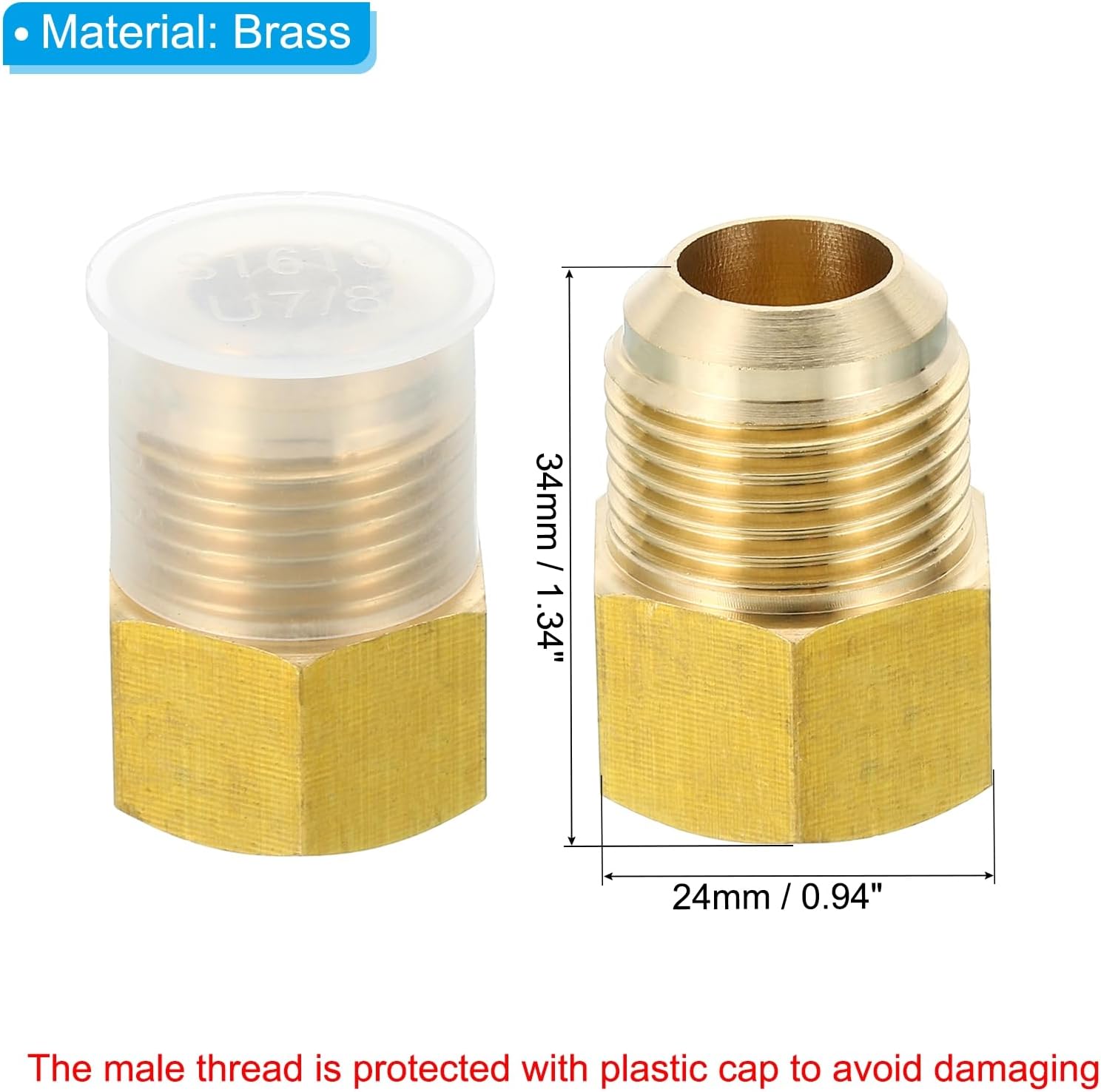 PATIKIL 1/2 Inch x 5/8 Inch Flare Connectors, 45 Degree Brass Adapter for Air/Gas Line in HVAC