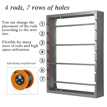 Wire Spool Rack,Wall Mounted Cold-Rolled Steel Wire/Cable Dispenser with 4 Adjustable Rods Heavy Duty Spool Storage Rack Wire Holder for Electrical Industrial Retail Use (C)